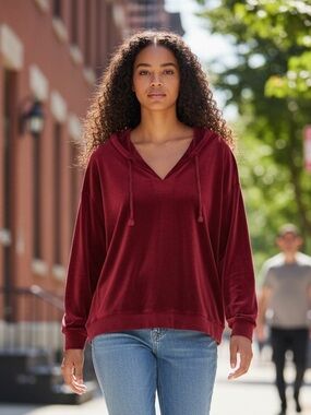 LOFT Burgundy Drawstring Hooded Sweatshirt